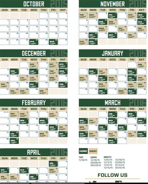 bucks schedule 2016
