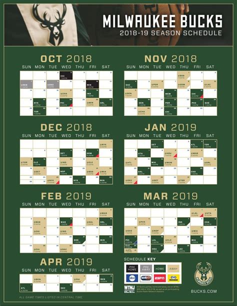 bucks schedule 2018