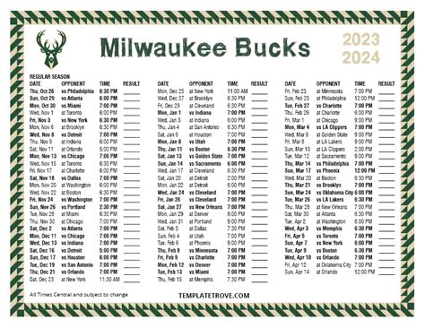 bucks schedule 2023 24 printable