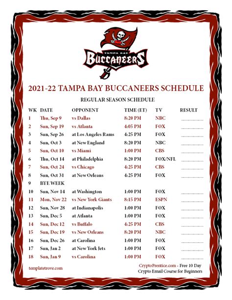 bucs schedule tampa bay buccaneers