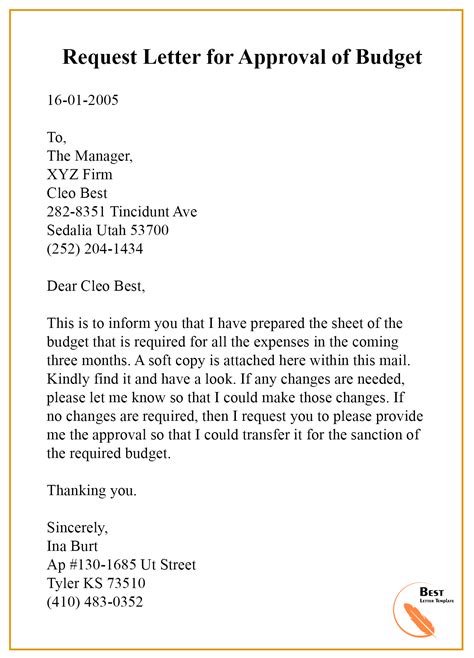 budget approval budget request letter