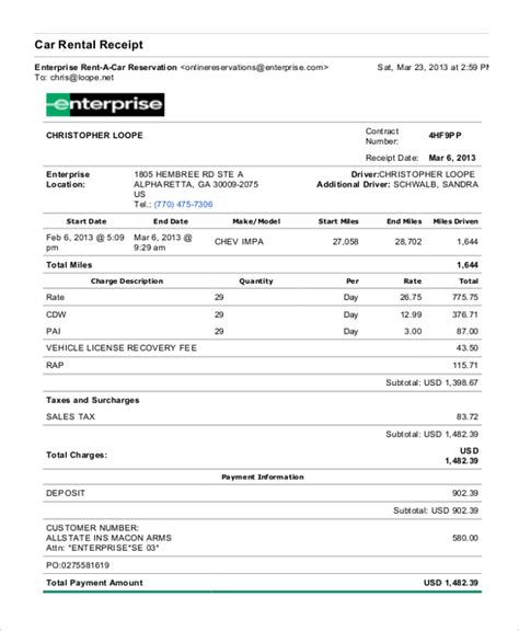 budget rental car receipt online