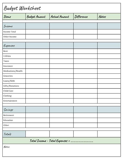 budget spreadsheet template free printable