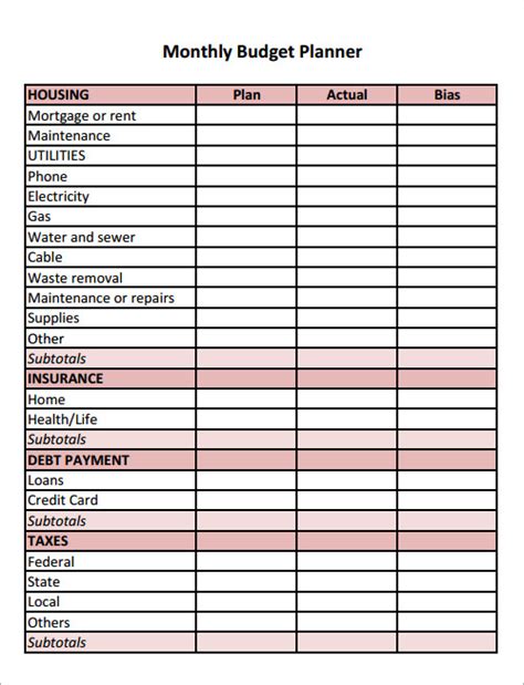 budget template in word