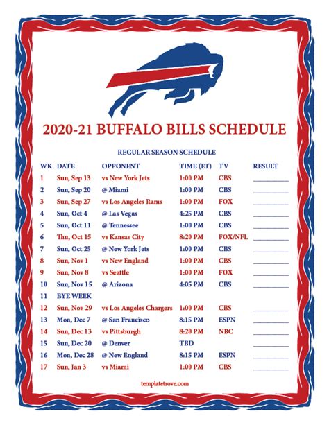 buffalo bills football schedule 2020