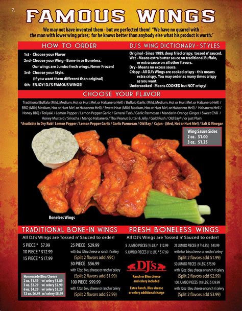 Buffalo Chicken Wing Menu