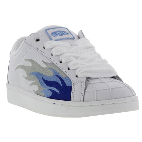 Buffalo Flame Superstar Womens Black White Leather Flame Trainers Size