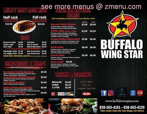 buffalo wing star menu