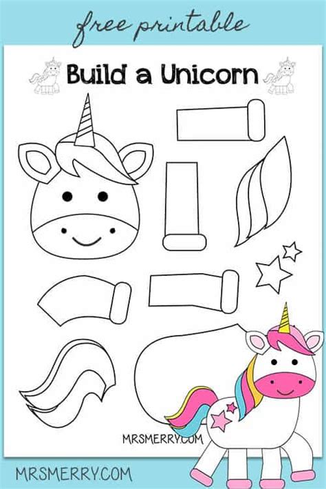 Build A Unicorn / Free Printable Paper Unicorn Template