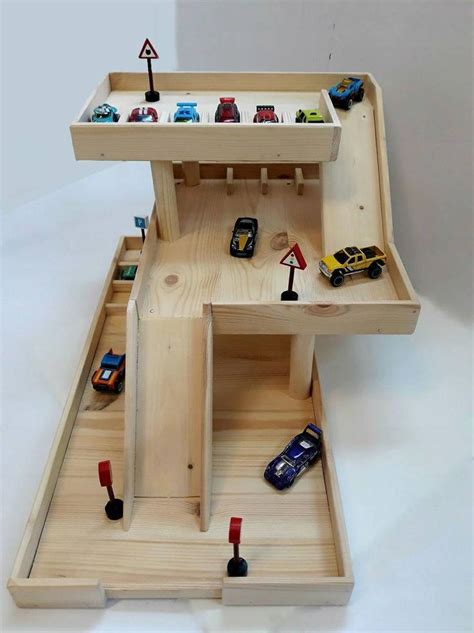 Toy garage, wooden DIY designed and build. Includes battery lightning