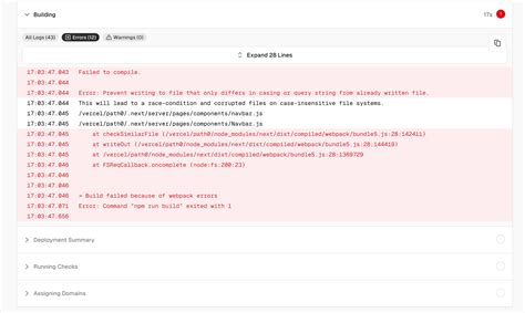 build failed because of webpack errors nextjs 14