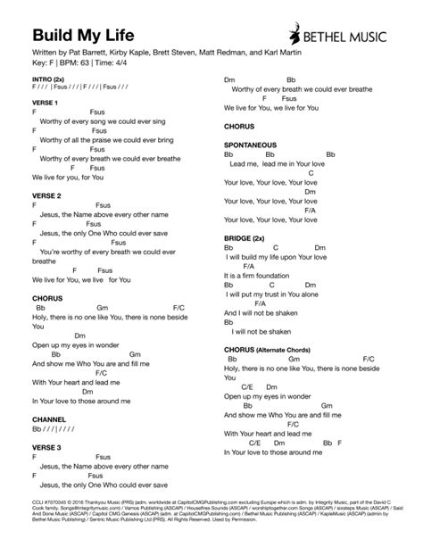 Build My Life (Intermediate Piano) By Passion F.M. Sheet Music Pop