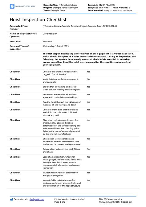 Builder Hoist Inspection Checklist