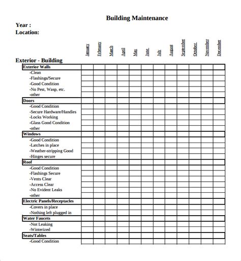 7+ Facility Maintenance Checklist Templates Excel Templates