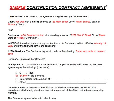 building construction agreement sample