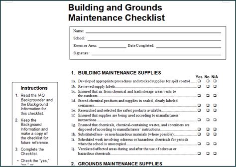 Building Maintenance Printable Checklist