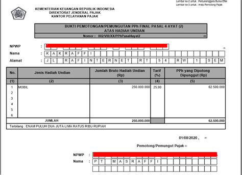 bukti potong pajak pph 4 ayat 2