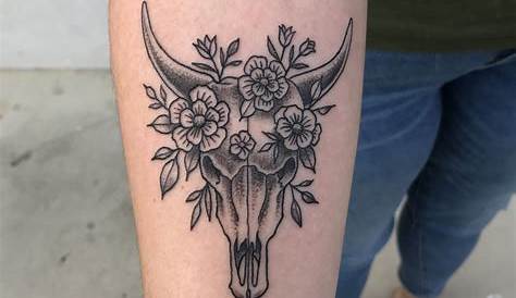 bull skull tattoo with flowers - Bethel Washburn