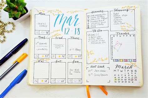 Organized bullet journal weekly spread