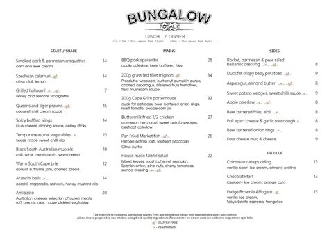 Bungalow Bar Menu
