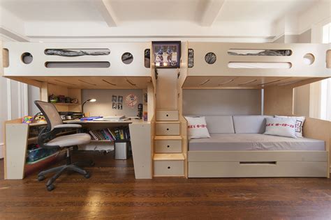 bunk bed with steps and desk