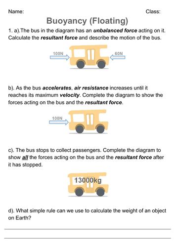 Buoyancy Problems Worksheet With Answers