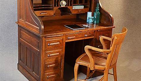 Antique Roll Top Writing Bureau Desk Oak Edwardian Globe