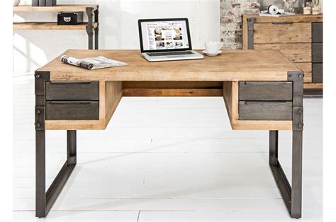 Bureau En Métal Style Industriel Solid Hardwood & Metal Desks - Desk - Detroit Range - Oak Furnitureland