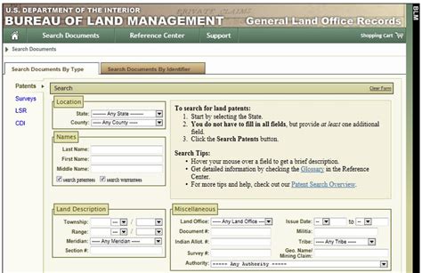 bureau land management patent search