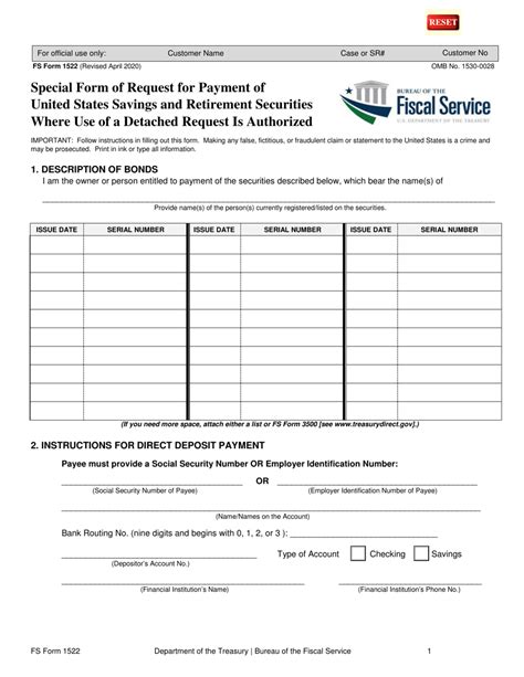 bureau of fiscal service form 1522