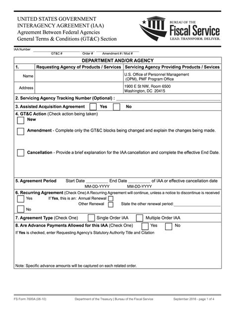 bureau of fiscal service form 7600a