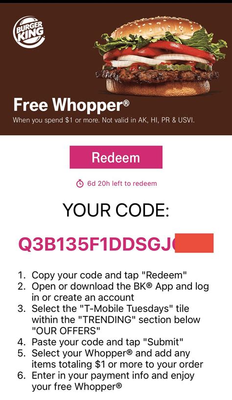 burger king $1 whopper code