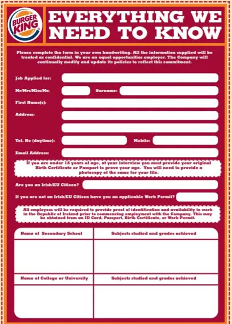burger king application form pdf