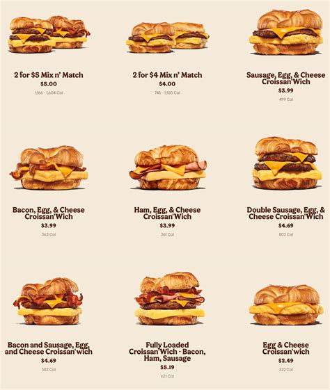 burger king breakfast menu prices 2 for 4