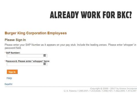 burger king employee log in