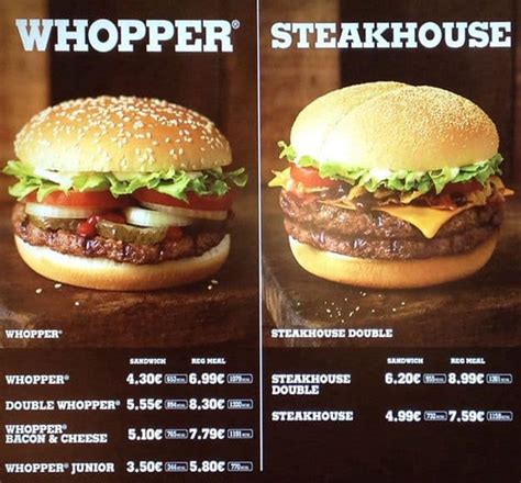 burger king menu ireland