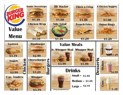 burger king menu list