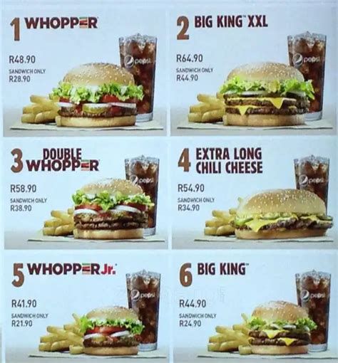 burger king menu south africa prices