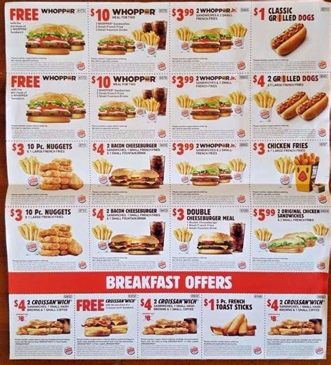 burger king menu with prices and coupons