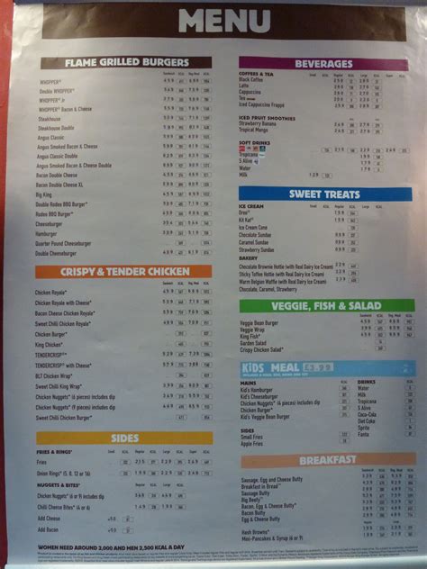 burger king menu with prices and pictures uk