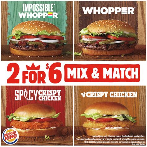 burger king whopper 2 for $6