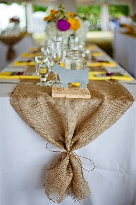 Burlap Table Runner On White Table Cloth