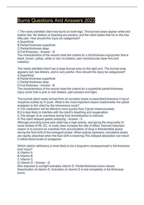 Burns Questions And Answers Pdf