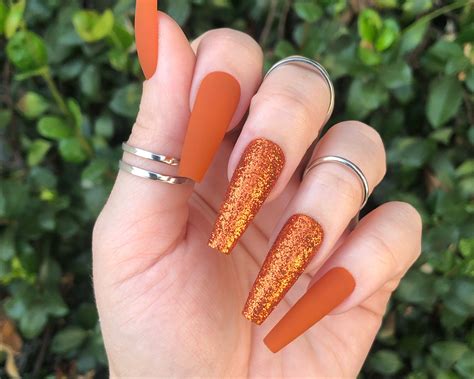 Burnt Orange Glitter Press On Nails Matte or Glossy Choose Etsy