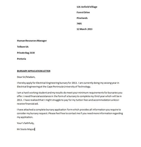 bursary application letter south africa