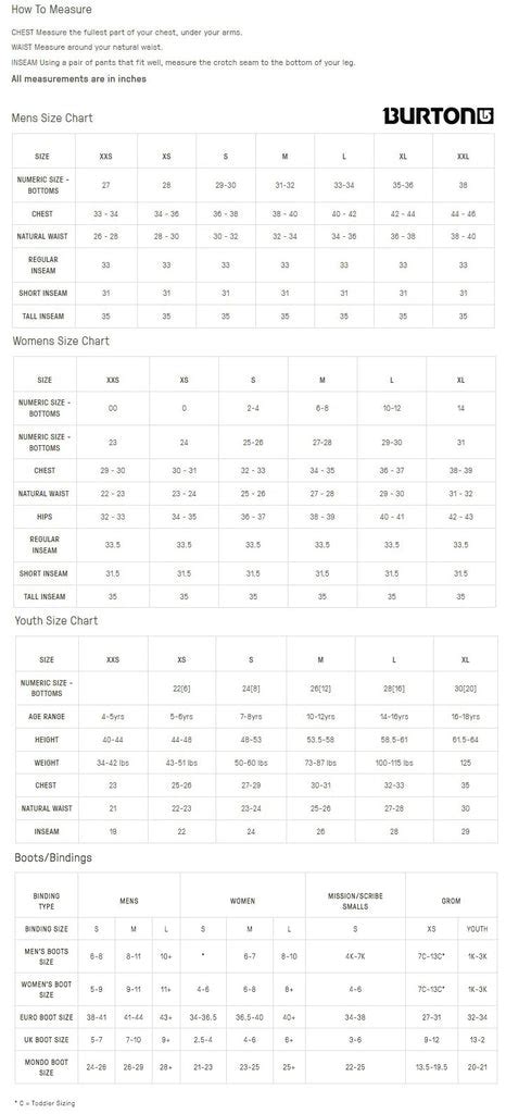 Burton Gloves Size Chart