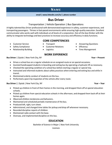 Stunning Bus Driver Resume to Gain the Serious Bus Driver Job