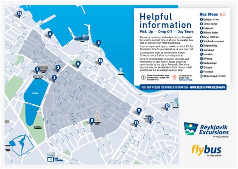 A map highlighting various bus stops and terminal locations in the city with arrows pointing towards each stop.