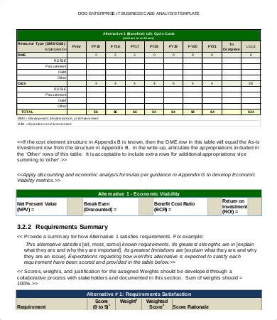 business case calculation template