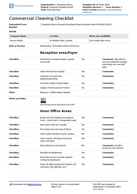 business cleaning checklist template